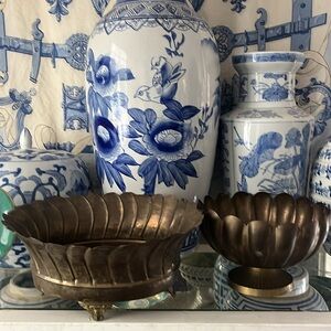 TWO VINTAGE BRASS MIDCENTURY CACHEPOT PLANTERS